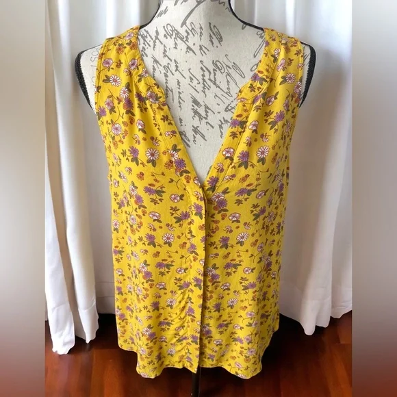 Sanctuary Anthropologie Floral Sleeveless Button Down Top Yellow Dandelion Daisy - Picture 4 of 14